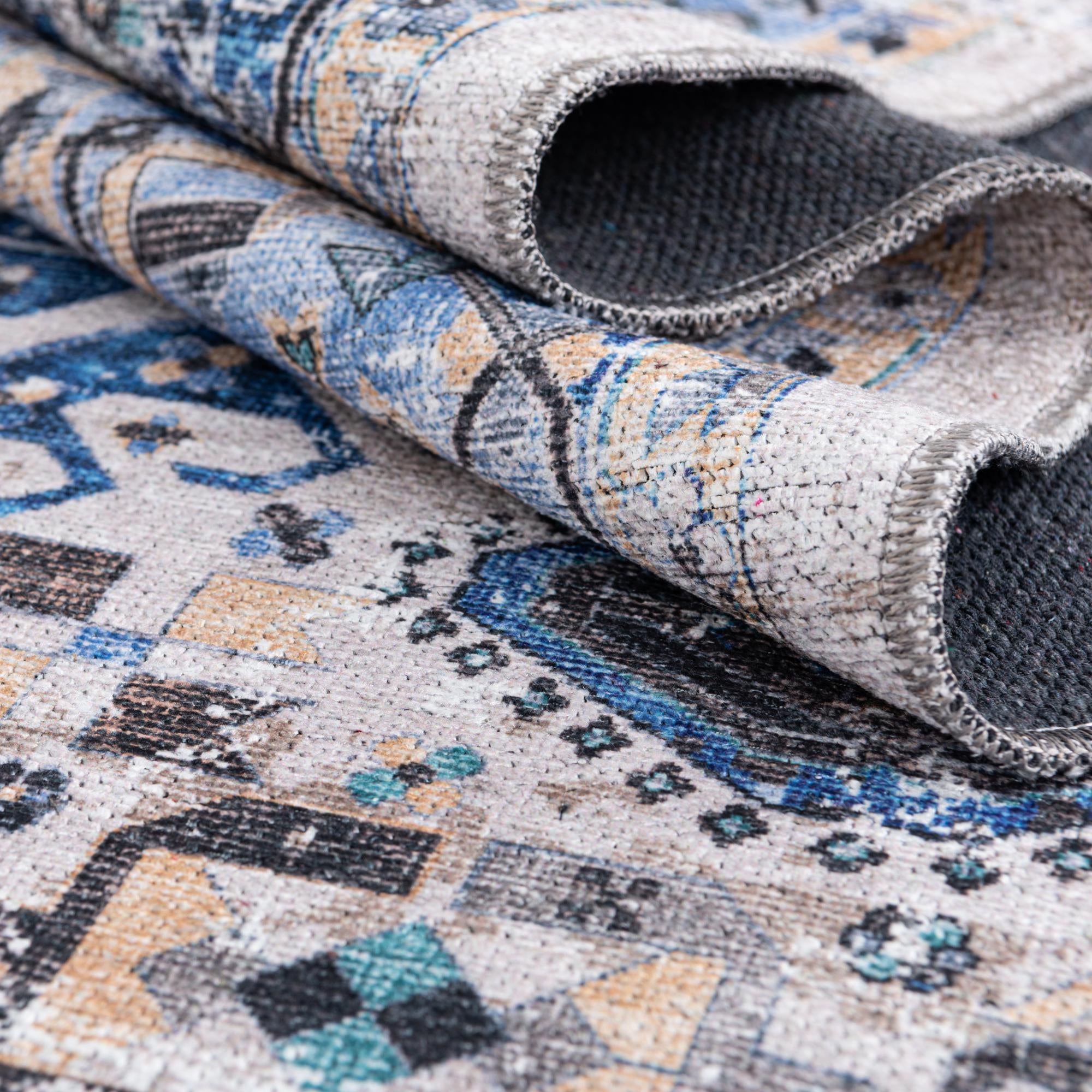 Royal Blue 5' x 5' Washable Yara Octagon Rug | Rugs.com