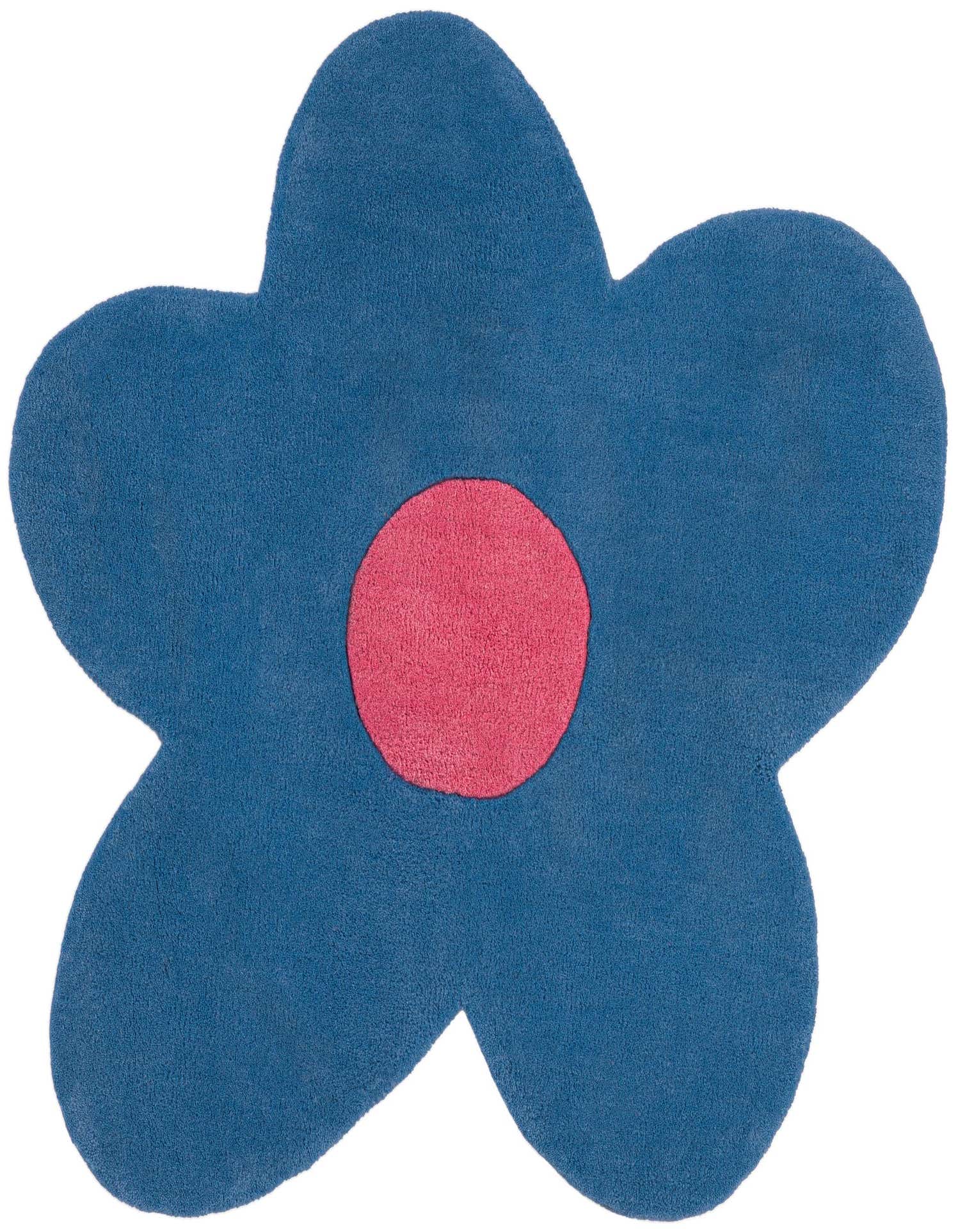 A 3' 1 round blue floral rug with a pink center, featuring a modern, high-pile wool design.