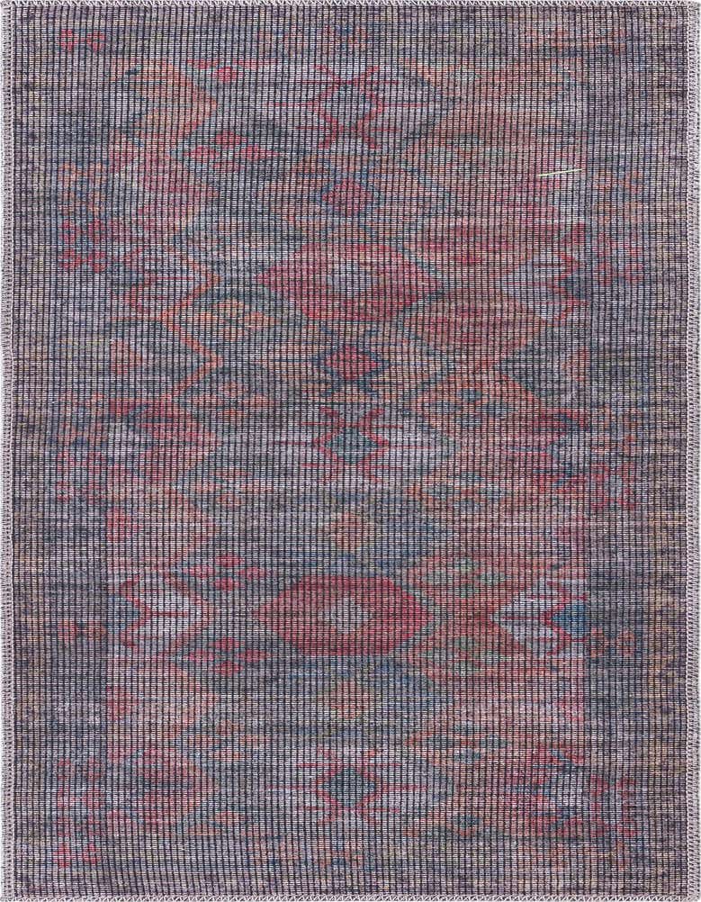 A 5 ft runner rug from the Sisu collection, featuring a distressed traditional medallion pattern in blues, browns, and tans.
