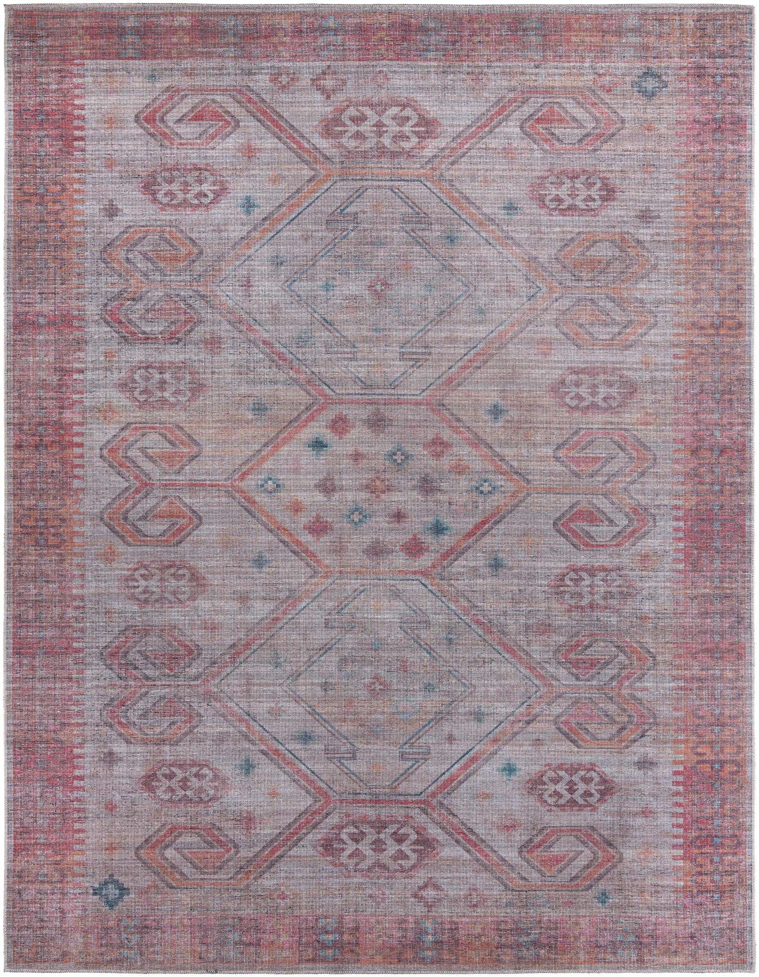 A 9x12 rectangular Sisu rug featuring a rust red and beige Southwestern tribal pattern with modern vintage abstract elements.