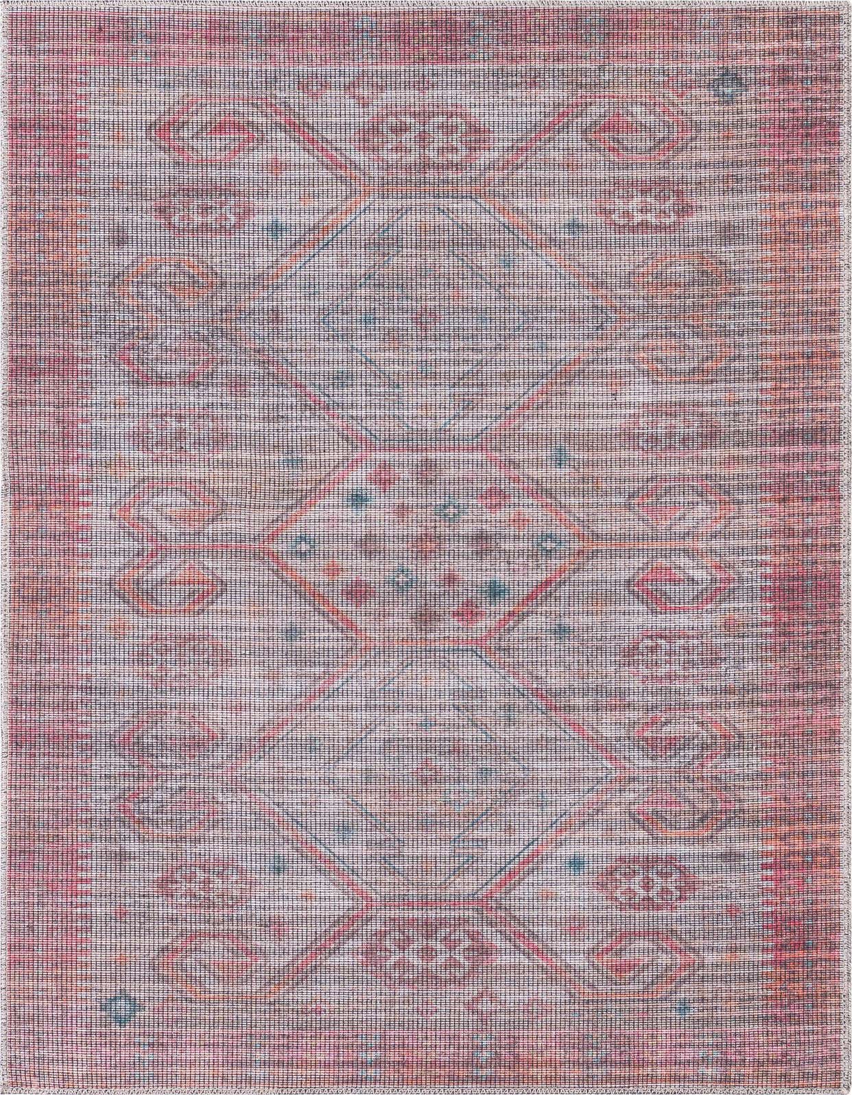 A 3x5 rectangular Sisu rug in rust red and beige, featuring a faded Southwestern tribal pattern with geometric and abstract motifs.