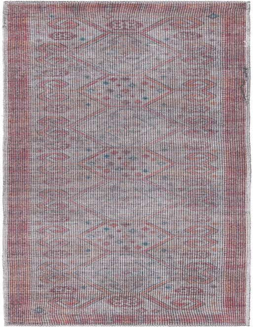 An 8 ft runner rug in rust red and beige with a distressed Southwestern tribal pattern, perfect for a hallway.