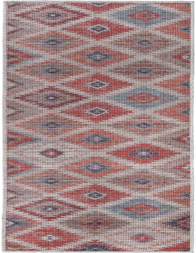 A 6 ft runner rug with a Southwestern tribal pattern in rust red, beige, and hints of blue, suitable for a hallway.