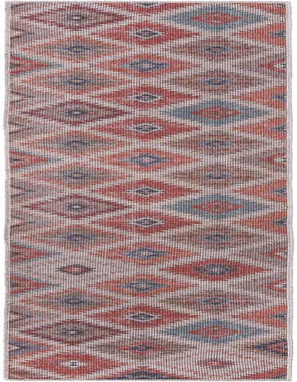 A 10 ft runner rug featuring a Southwestern tribal pattern in rust red, beige, and touches of blue, ideal for a hallway.