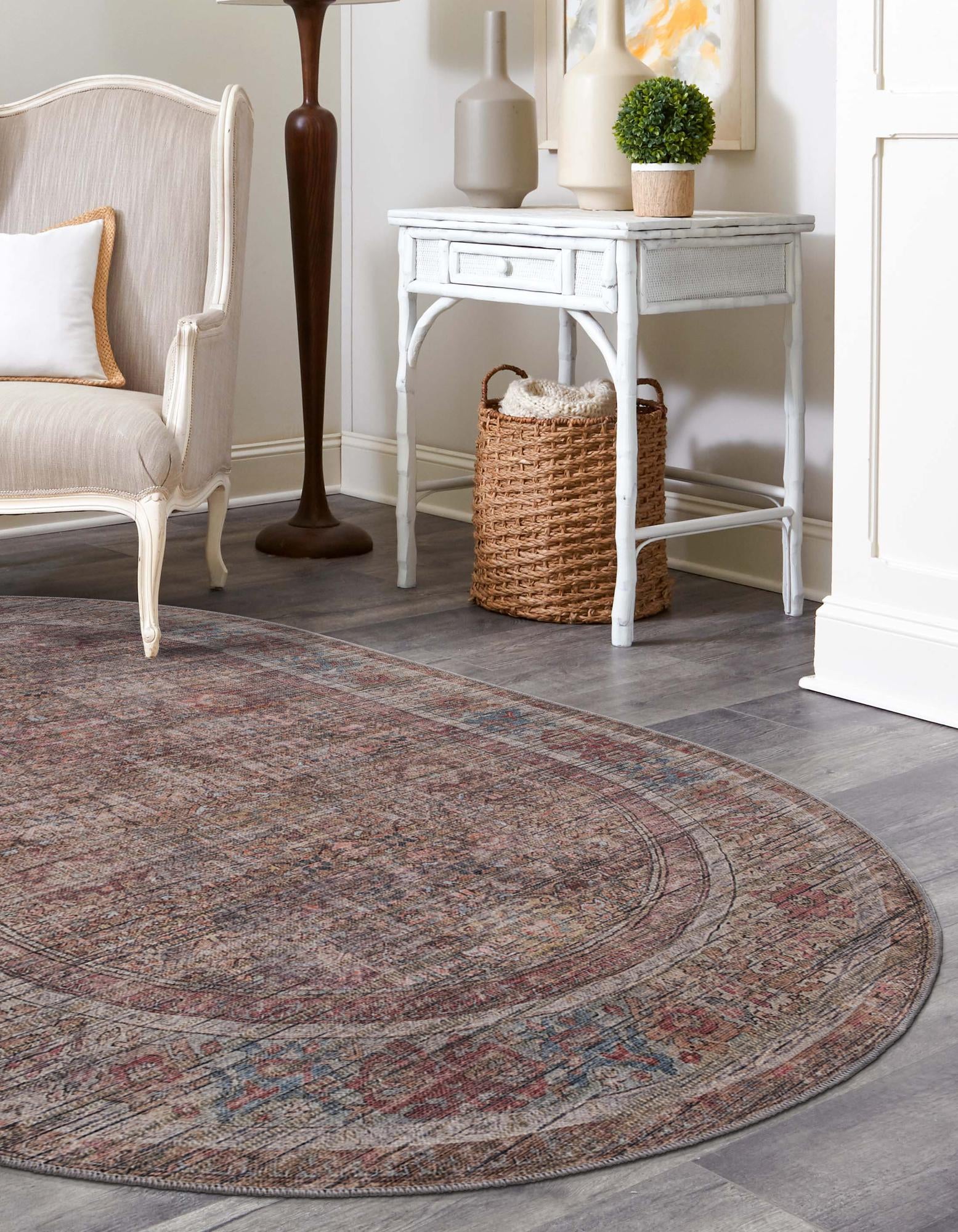 Rust Red and Brown 5' 3 x 8' Washable Nostalgia Oval Rug | Rugs.com