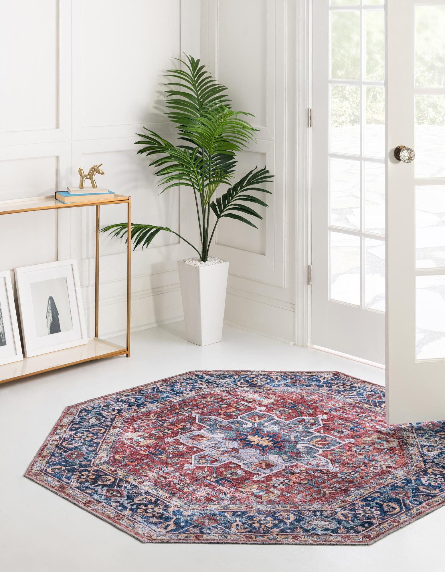 Rust Red 5' x 5' Washable Yara Octagon Rug | Rugs.com