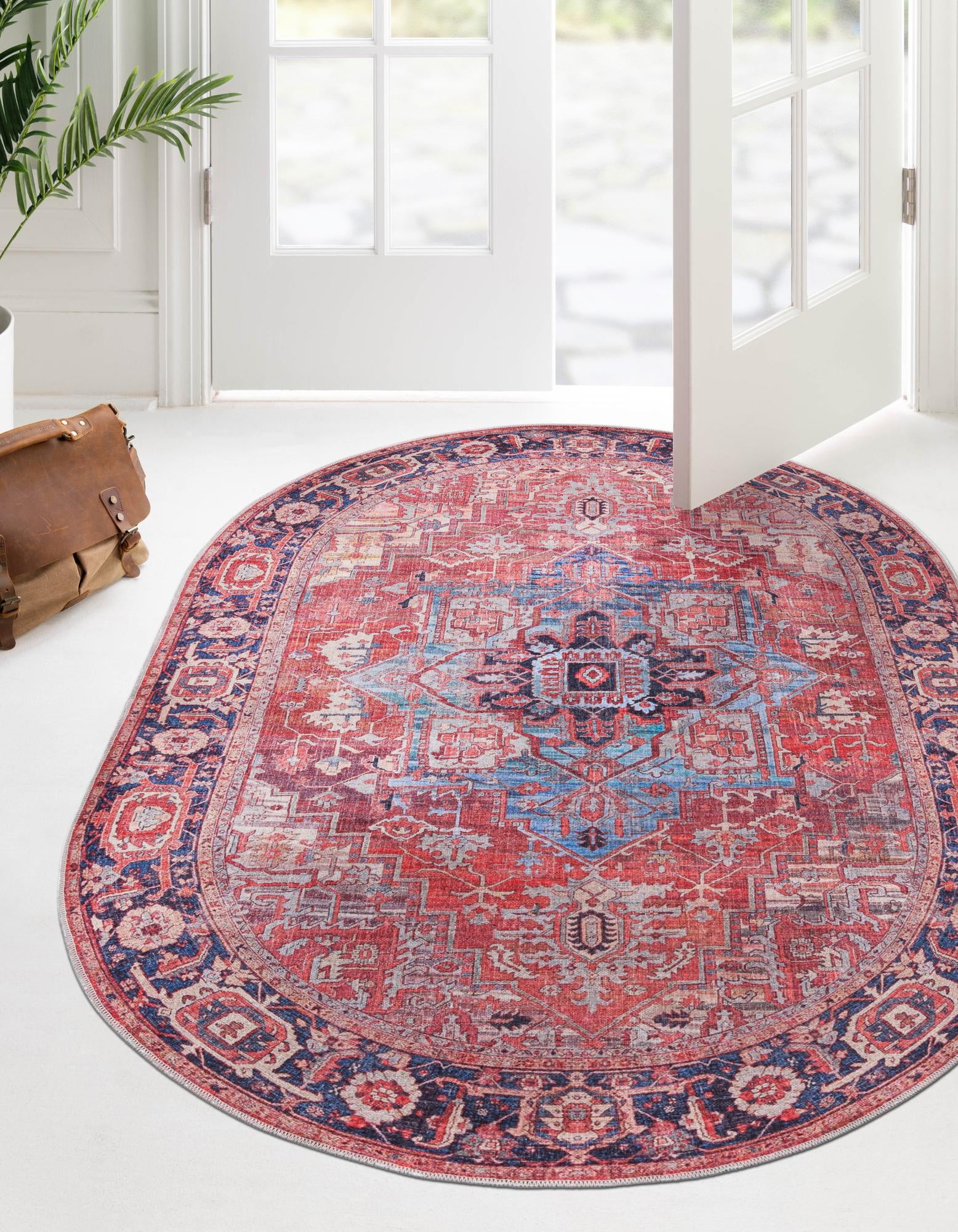 Rust Red 4' x 6' Washable Maahru Oval Rug | Rugs.com