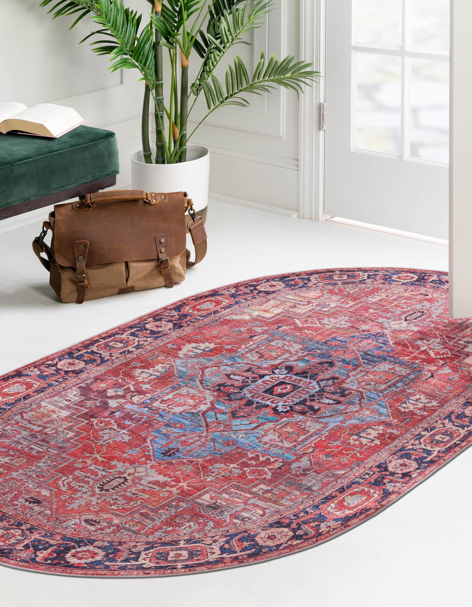 Rust Red 4' x 6' Washable Maahru Oval Rug | Rugs.com