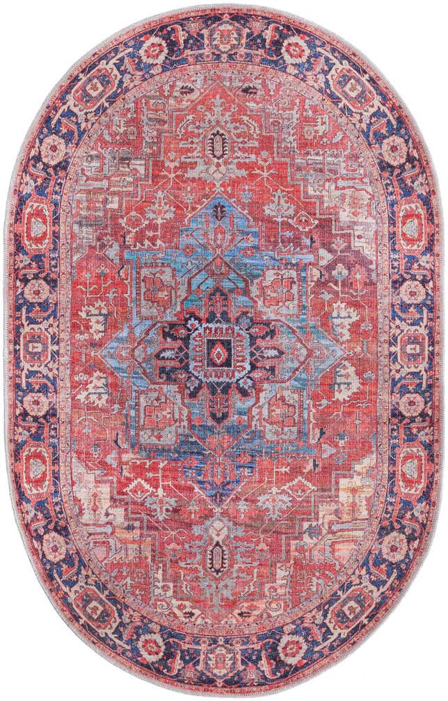Rust Red 4' x 6' Washable Maahru Oval Rug | Rugs.com