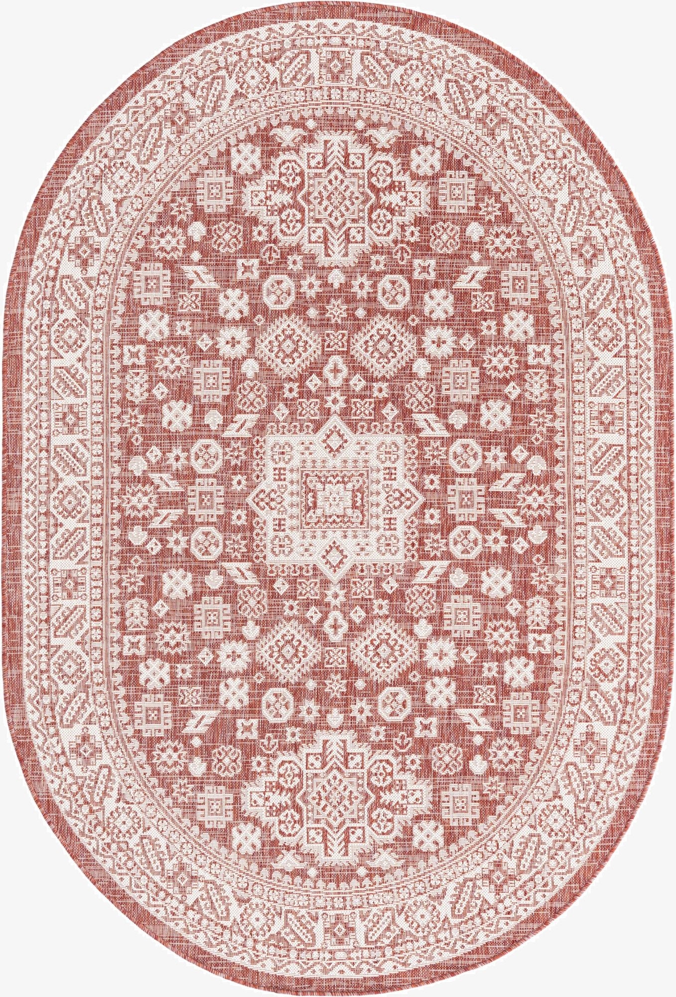  5' 3 x 8'  Washable Aztec Indoor / Outdoor Oval Rug