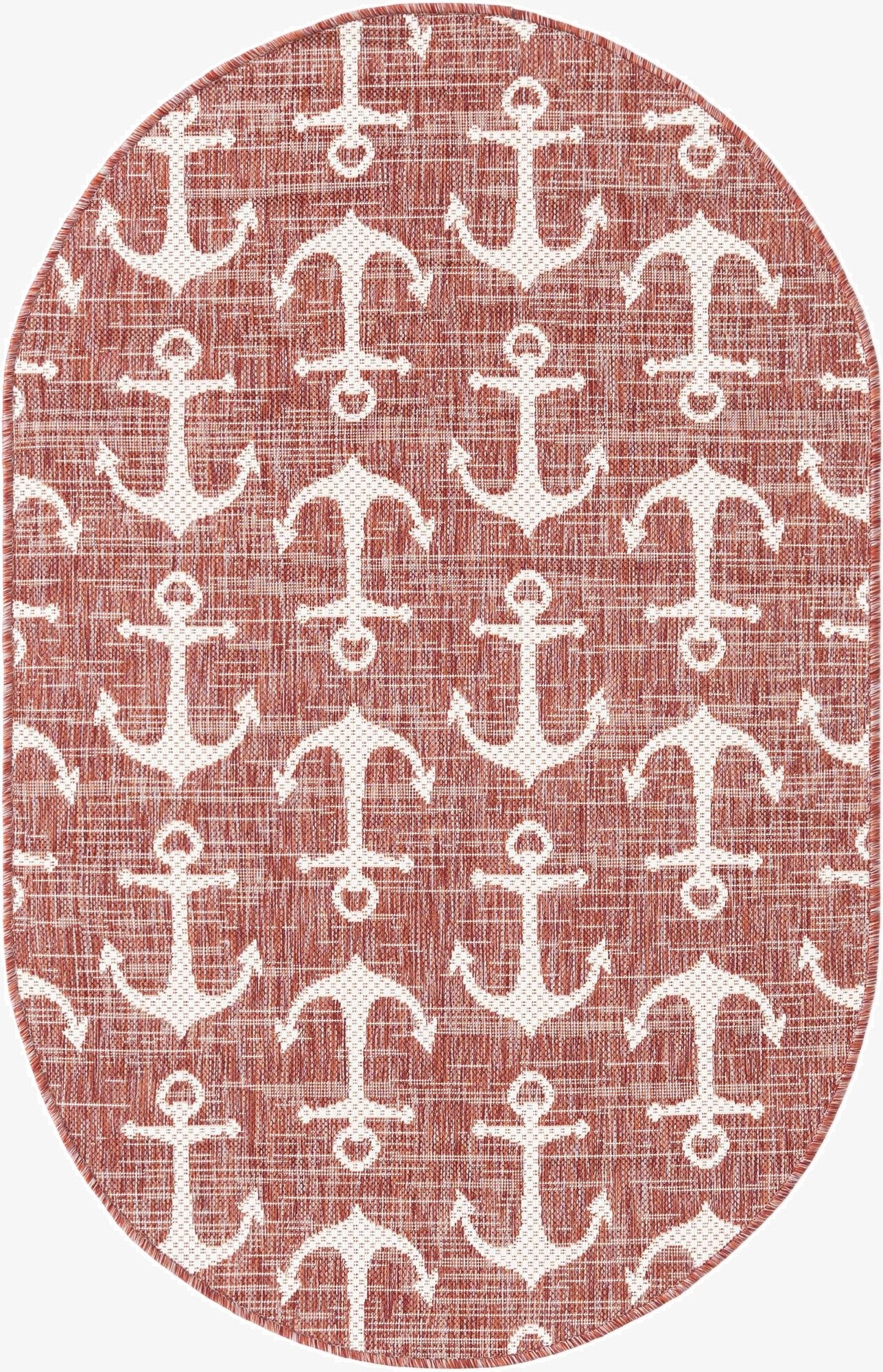  3' x 5' 3  Washable Coastal Indoor / Outdoor Oval Rug
