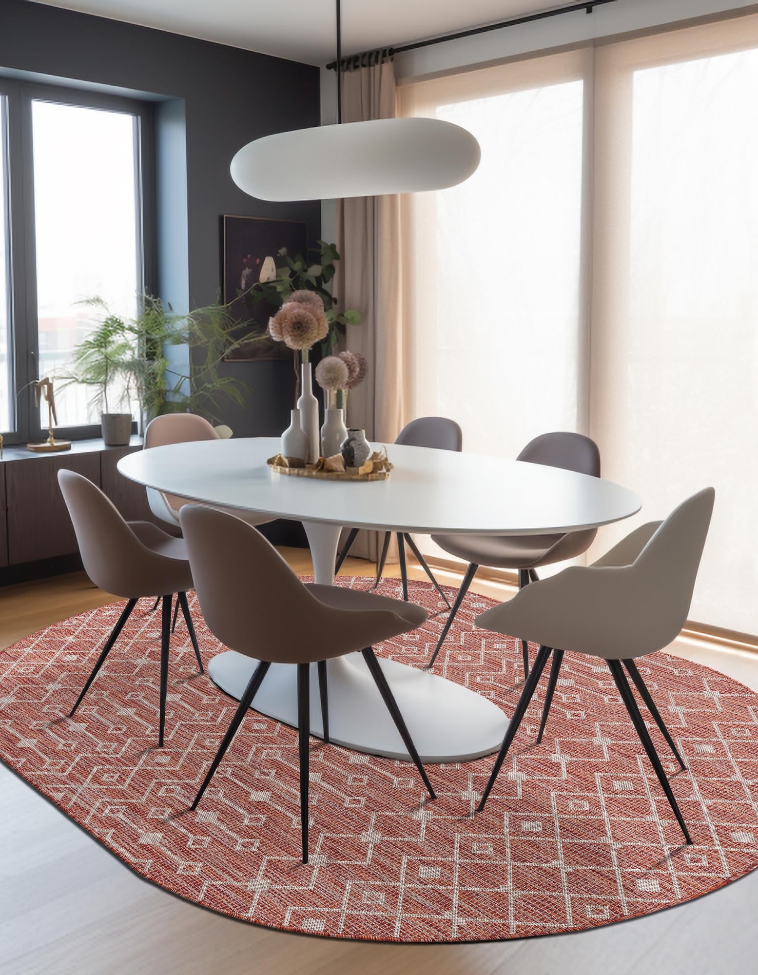 Rust Red 5' 3 x 8' Lattice Indoor / Outdoor Oval Rug | Rugs.com