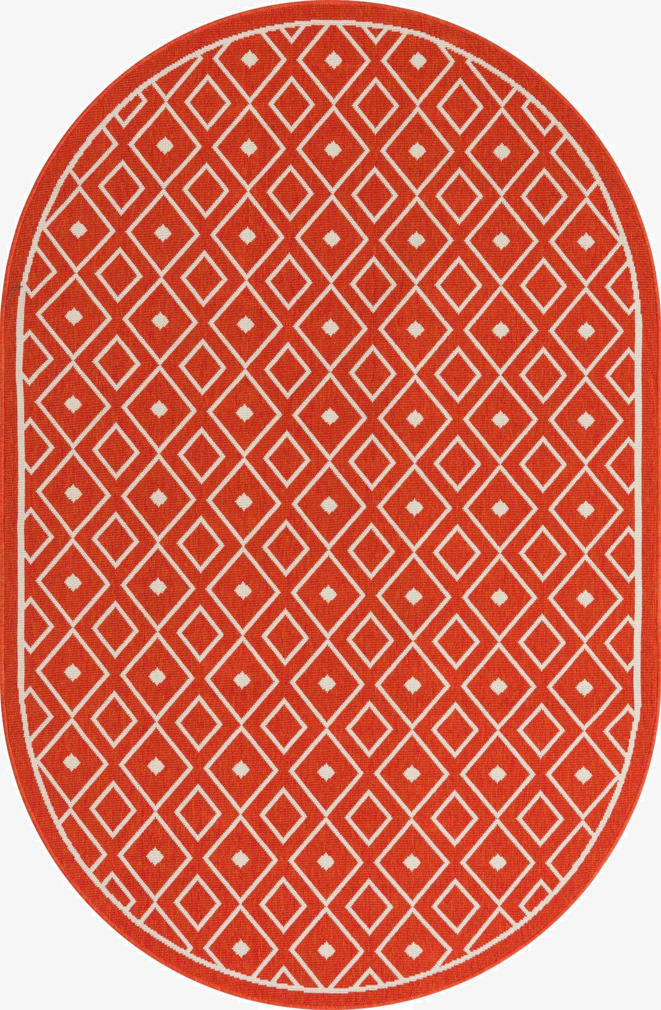 5' 3 x 8'  Washable Lattice Indoor / Outdoor Oval Rug