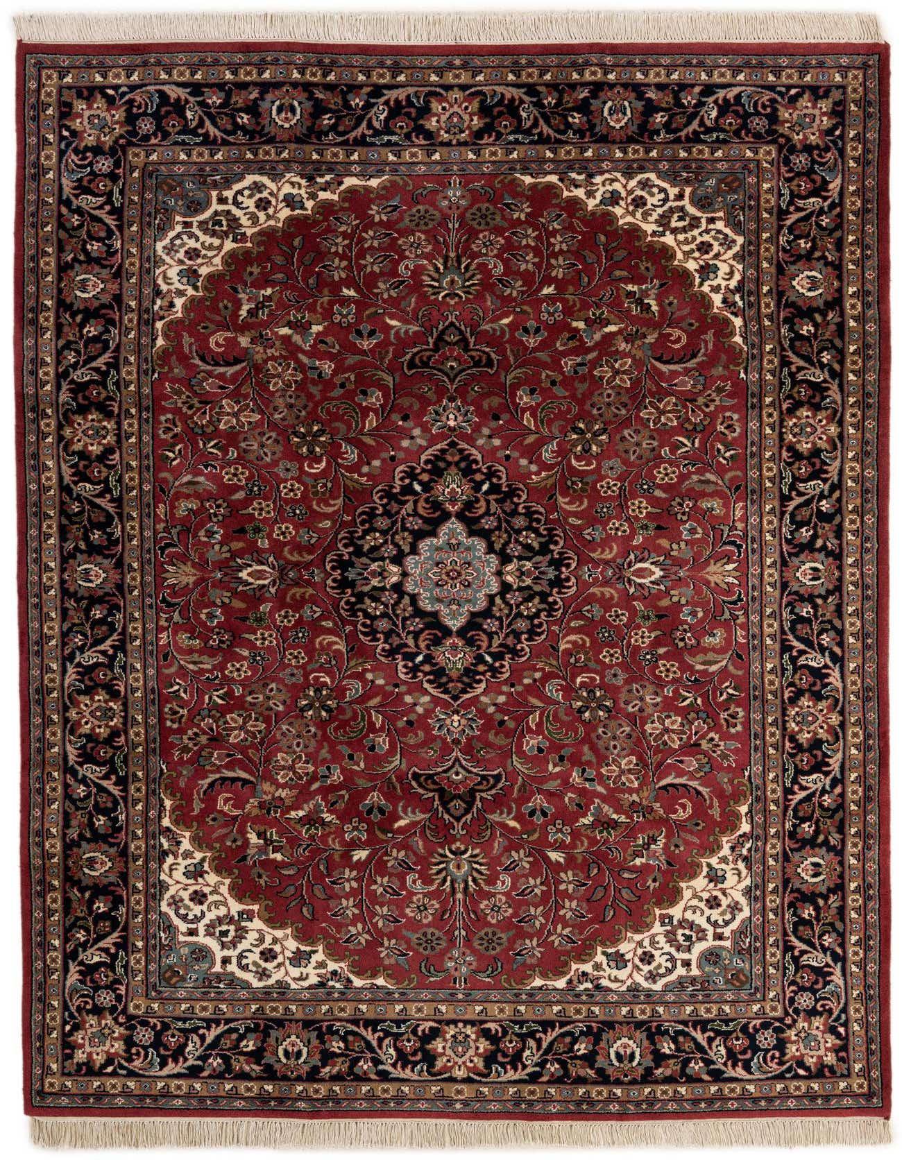 A 6x9 rectangular Bidjar rug in deep red and orange, featuring a traditional oriental medallion pattern with intricate floral motifs and a dark border, suitable for a living room.