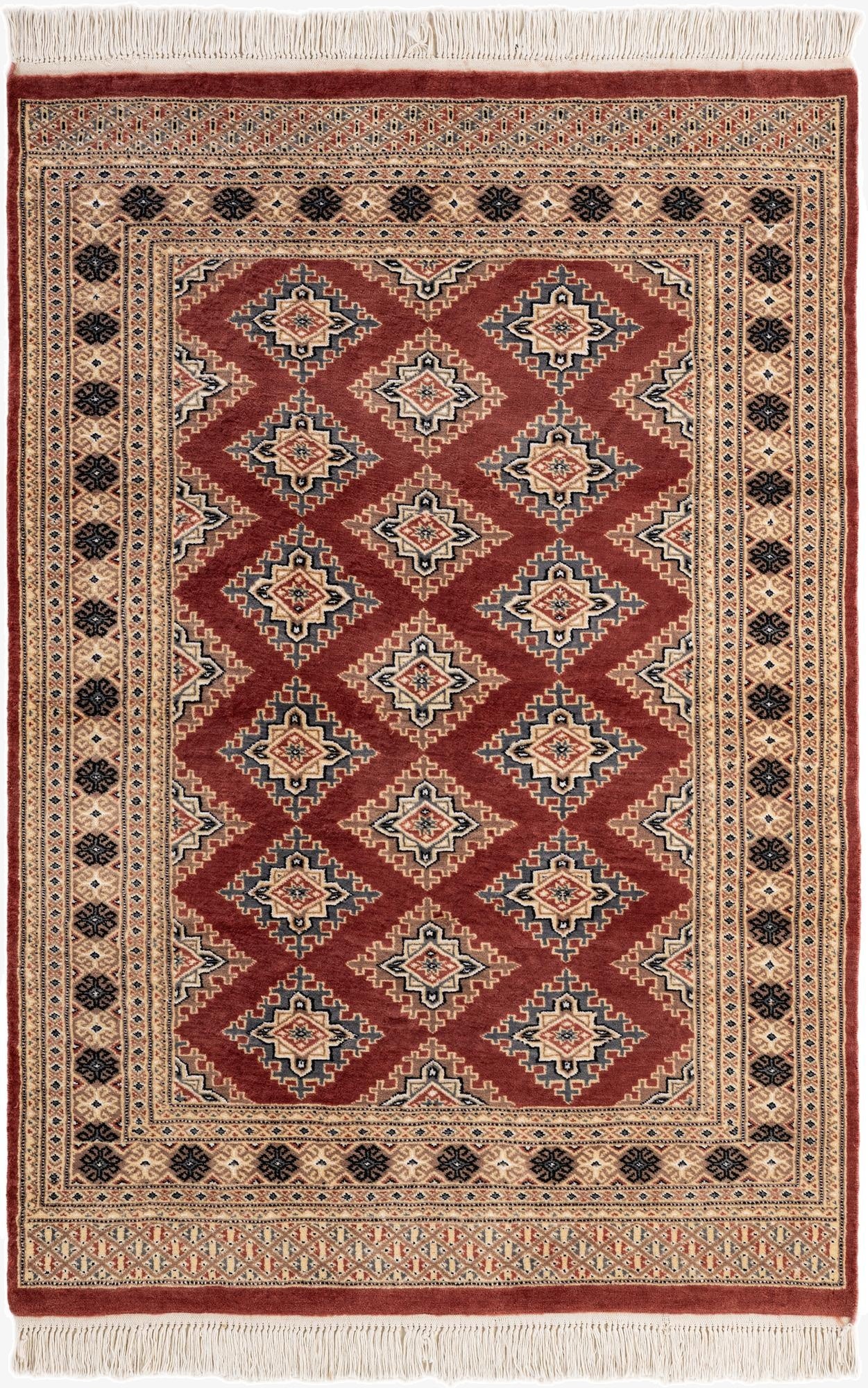  4' 3 x 6' 1  Hand Knotted Bokhara Oriental Wool Rug