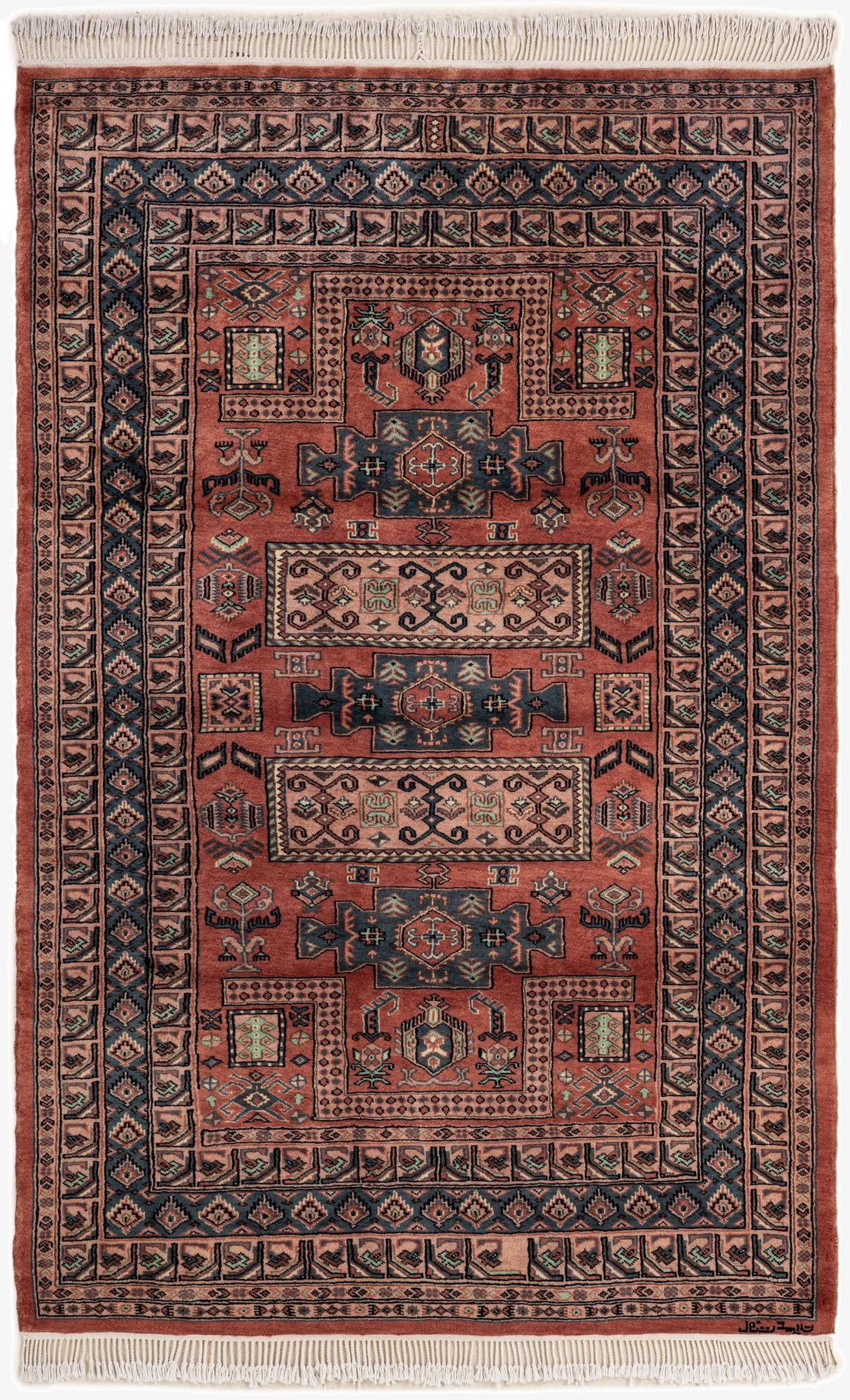  4' 5 x 6' 5  Hand Knotted Bokhara Wool Rug