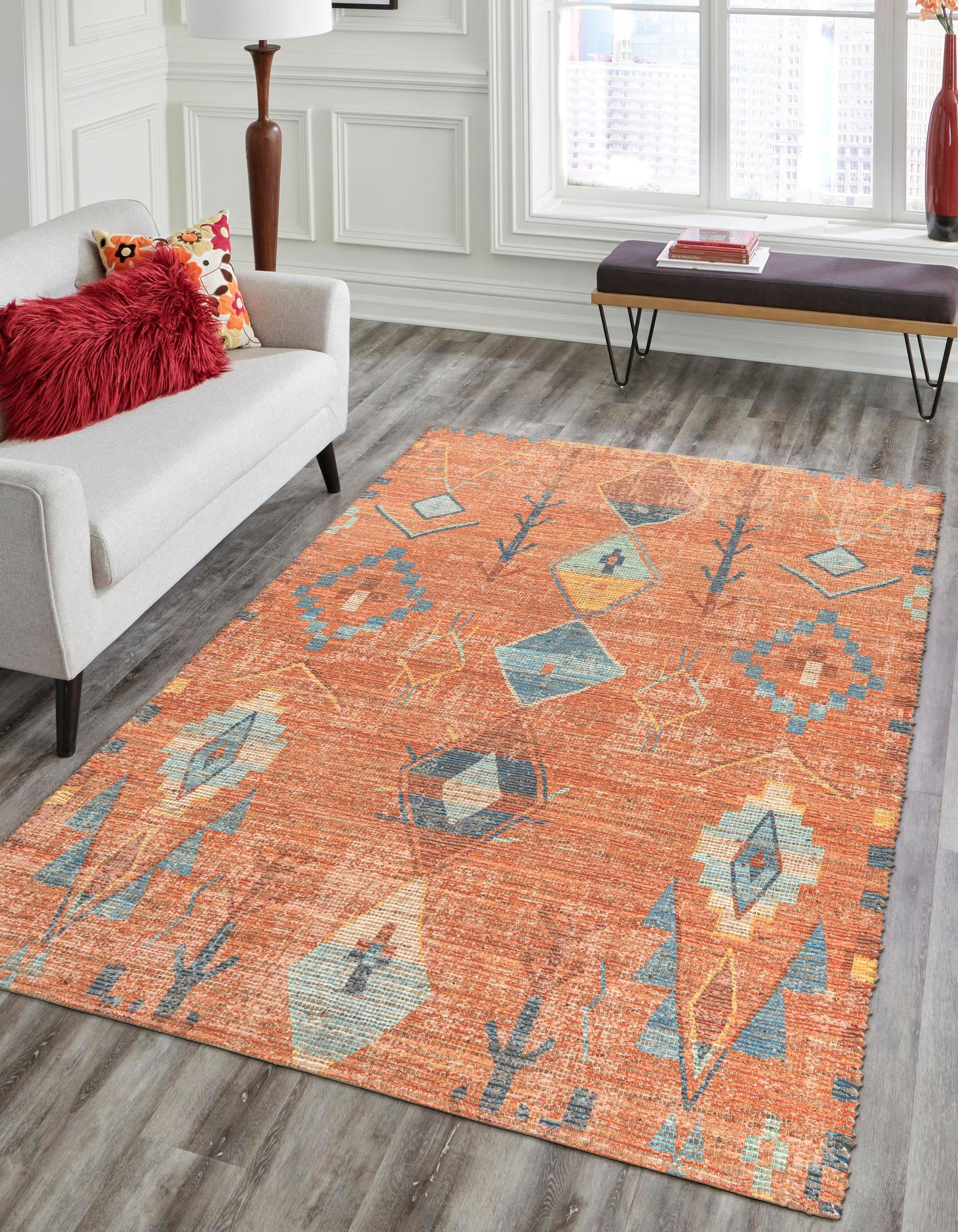 Rust Red 7' 10 x 10' Hand Woven Chenille Jute Rug | Rugs.com