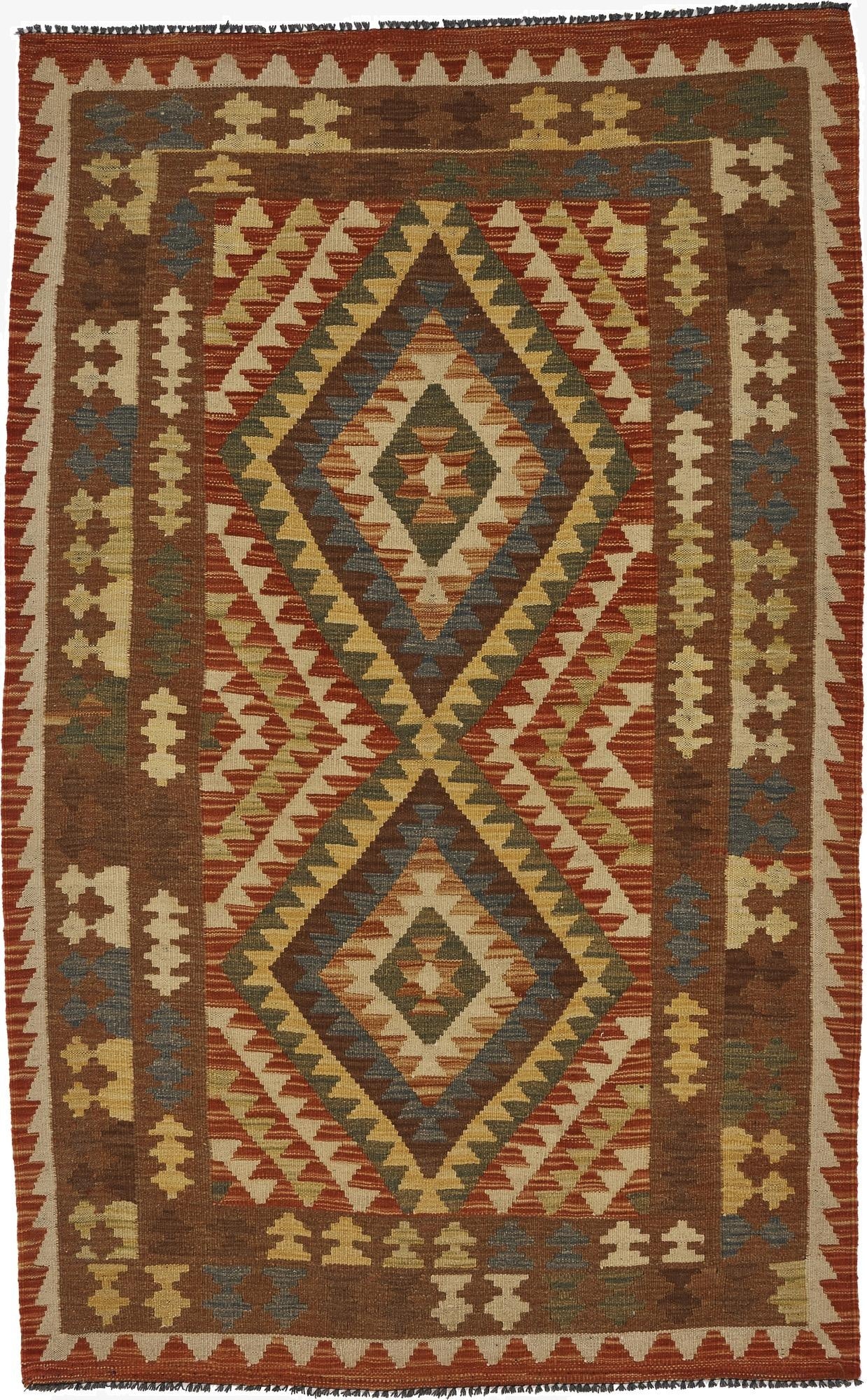  4' x 6' 5  Hand Woven Kilim Maymana Wool Rug