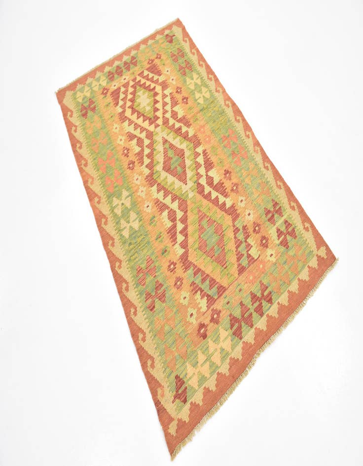 Detail image of  3' 2 x 5'  Hand Woven Kilim Waziri Wool Rug