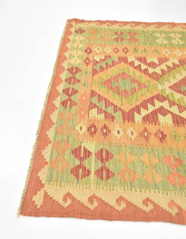 Detail image of  3' 2 x 5'  Hand Woven Kilim Waziri Wool Rug