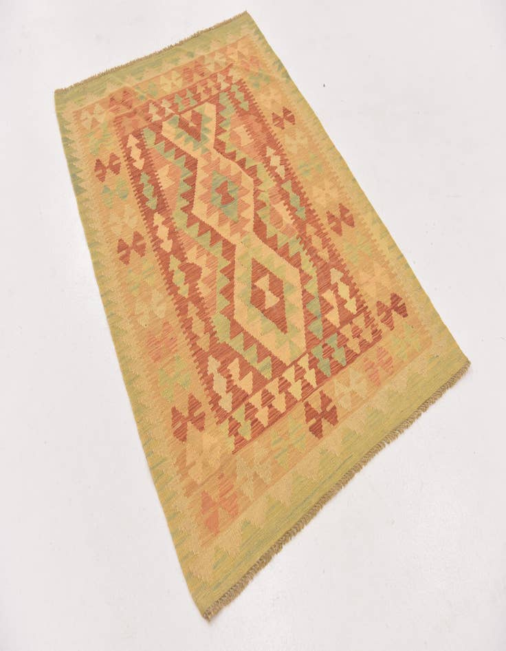 Detail image of  3' 4 x 4' 9  Hand Woven Kilim Waziri Wool Rug