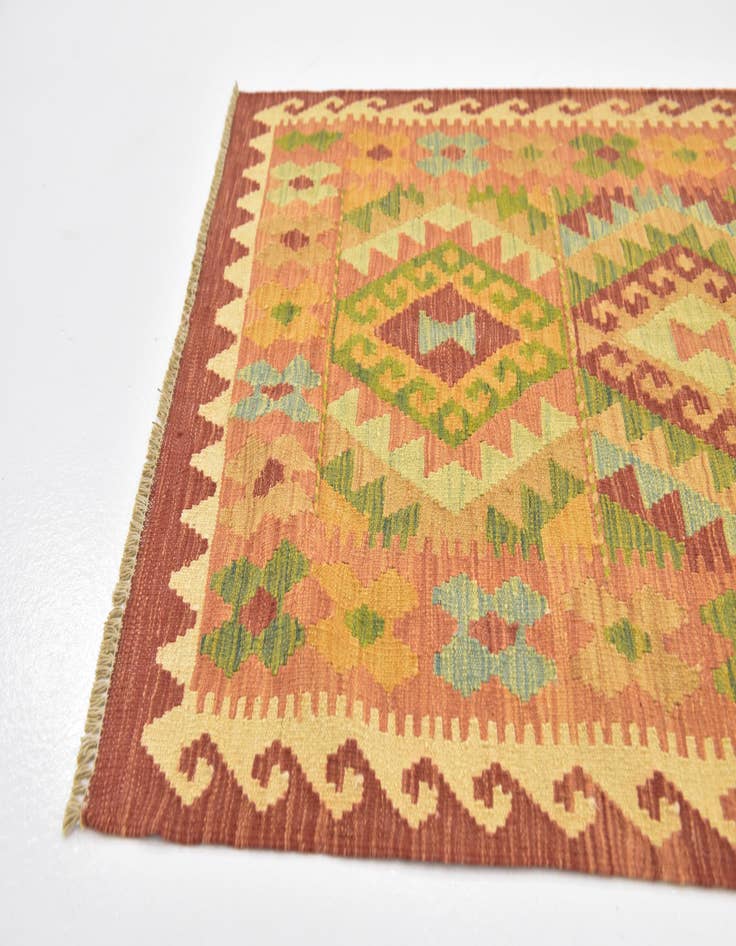 Detail image of  2' 10 x 4' 3  Hand Woven Kilim Waziri Wool Rug