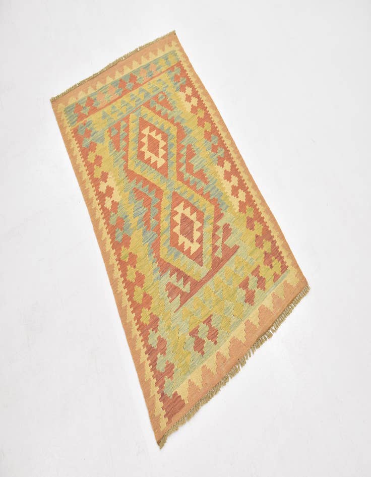 Detail image of  2' 8 x 4' 2  Hand Woven Kilim Waziri Wool Rug