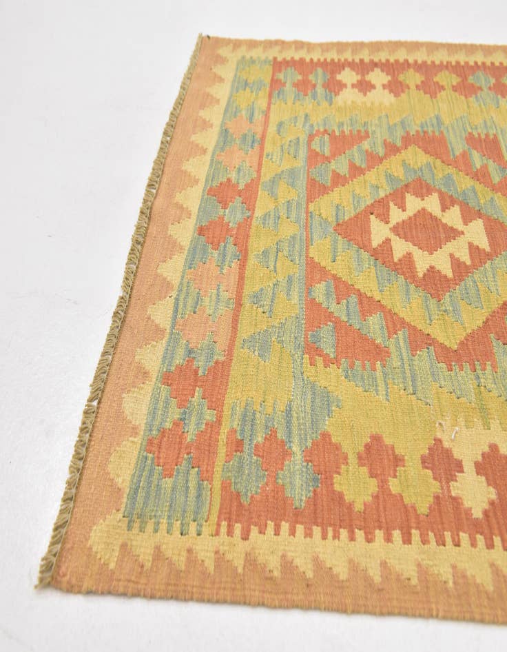 Detail image of  2' 8 x 4' 2  Hand Woven Kilim Waziri Wool Rug