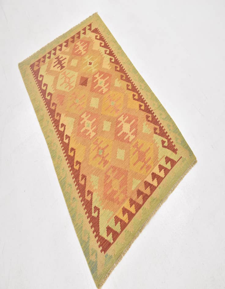 Detail image of  3' 2 x 4' 10  Hand Woven Kilim Waziri Wool Rug