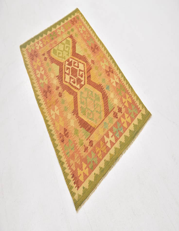 Detail image of  3' 3 x 5'  Hand Woven Kilim Waziri Wool Rug