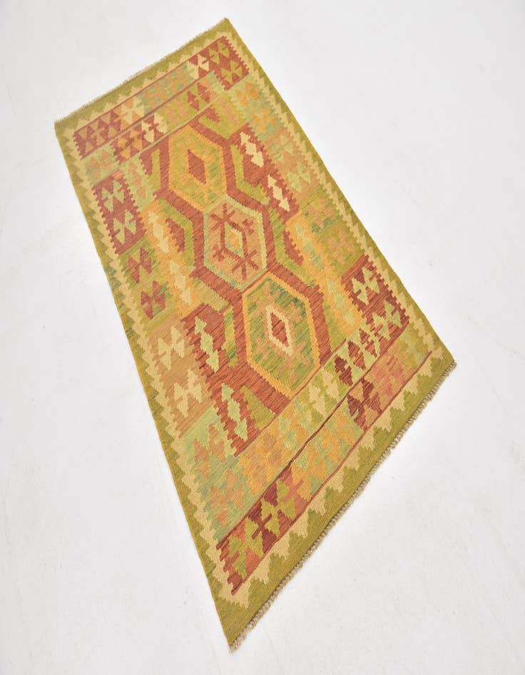 Detail image of  3' 2 x 5'  Hand Woven Kilim Waziri Wool Rug