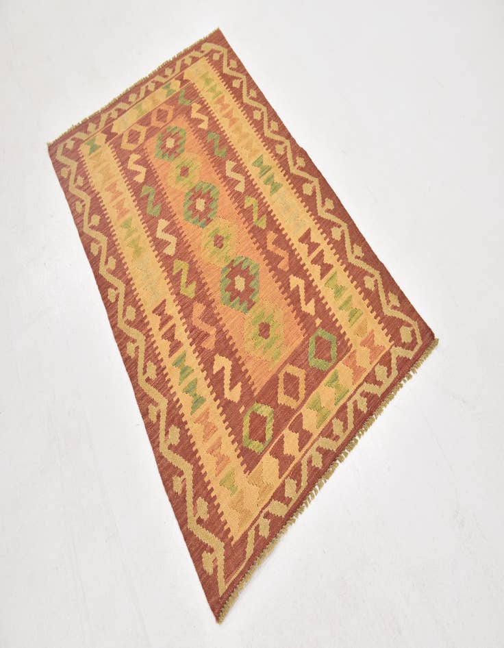 Detail image of  3' 2 x 4' 10  Hand Woven Kilim Waziri Wool Rug