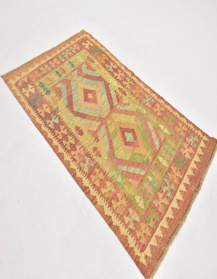 Detail image of  3' 2 x 5'  Hand Woven Kilim Waziri Wool Rug