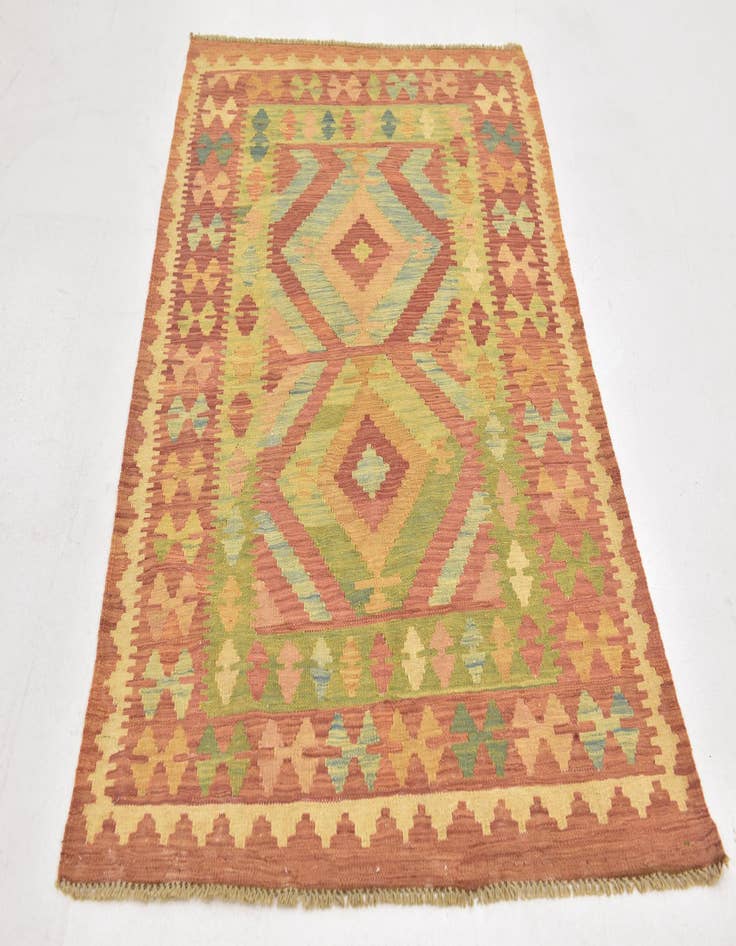 Detail image of  3' 2 x 5'  Hand Woven Kilim Waziri Wool Rug