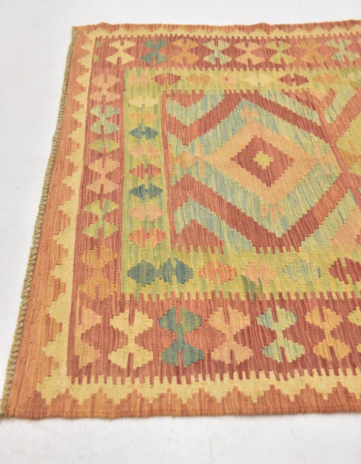Detail image of  3' 2 x 5'  Hand Woven Kilim Waziri Wool Rug