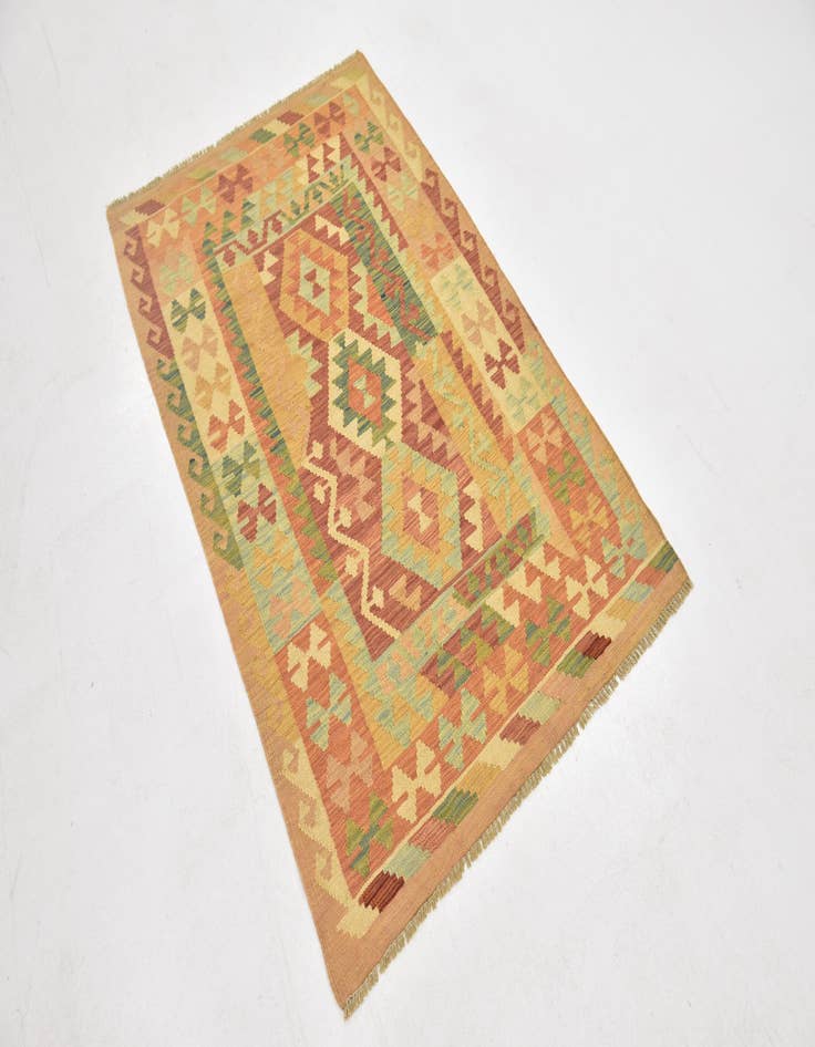 Detail image of  3' 2 x 4' 10  Hand Woven Kilim Waziri Wool Rug