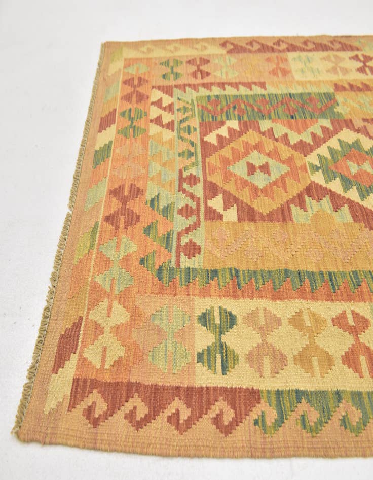 Detail image of  3' 2 x 4' 10  Hand Woven Kilim Waziri Wool Rug