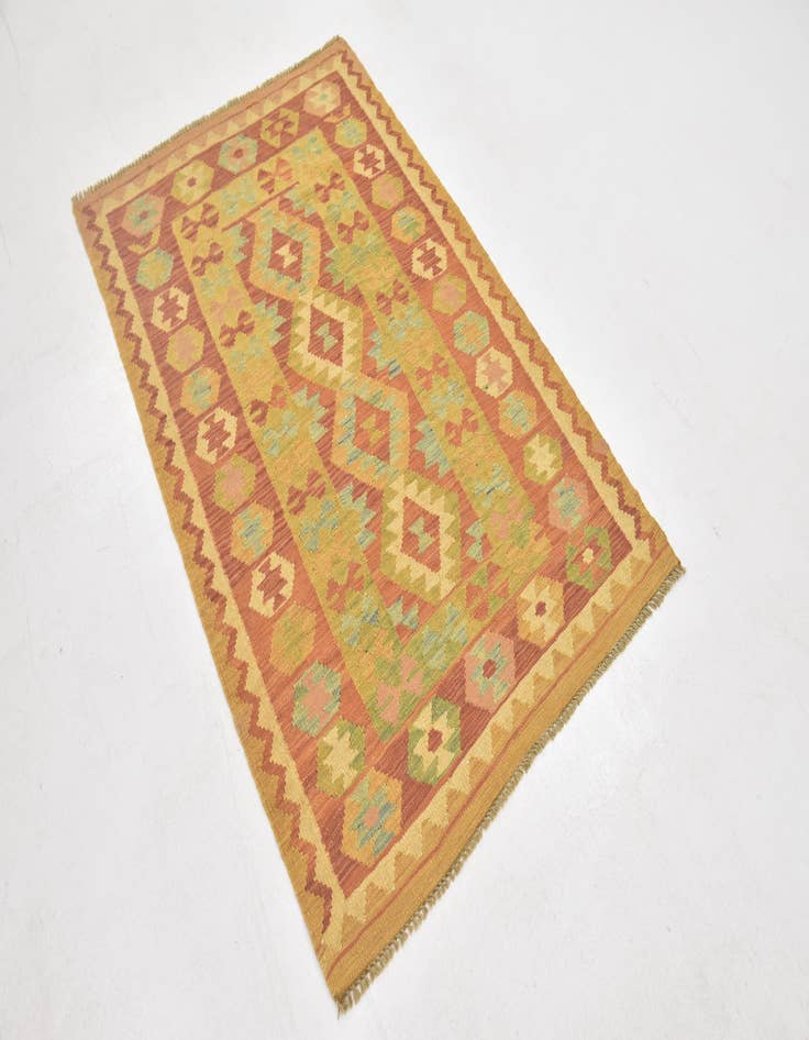 Detail image of  3' 2 x 5'  Hand Woven Kilim Waziri Wool Rug