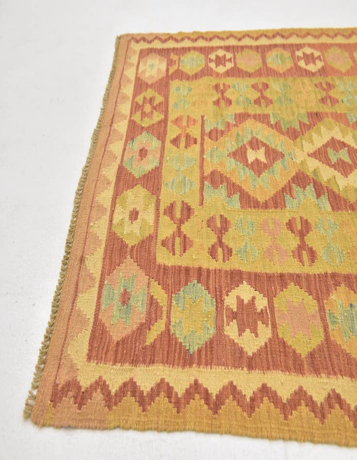 Detail image of  3' 2 x 5'  Hand Woven Kilim Waziri Wool Rug