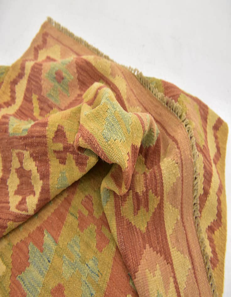 Detail image of  3' 2 x 5'  Hand Woven Kilim Waziri Wool Rug