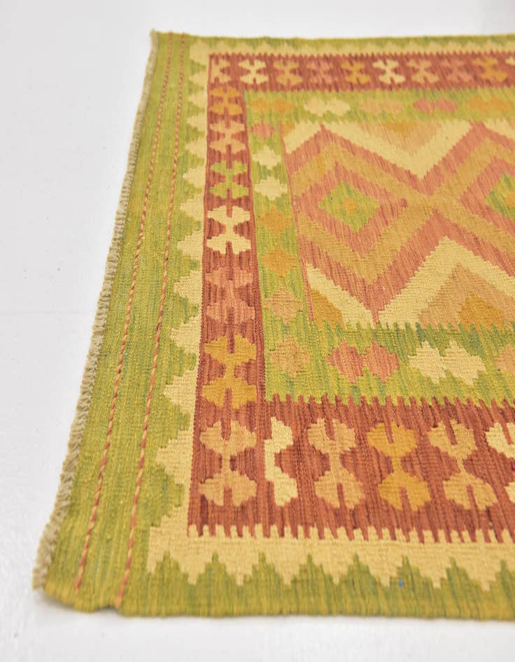 Detail image of  3' 2 x 5'  Hand Woven Kilim Waziri Wool Rug