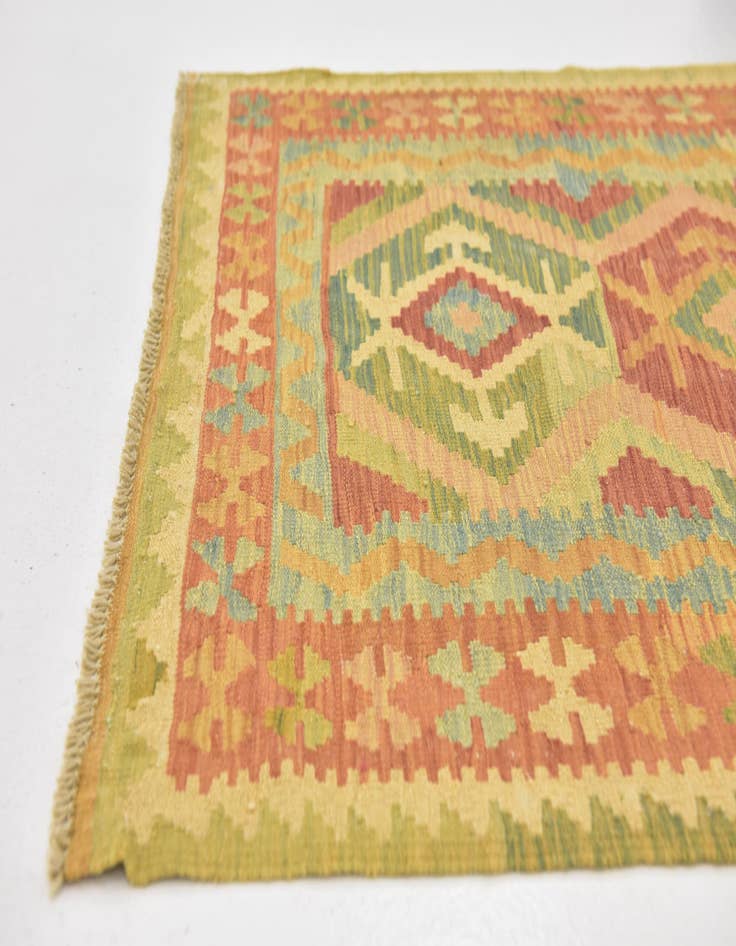 Detail image of  3' 2 x 5'  Hand Woven Kilim Waziri Wool Rug