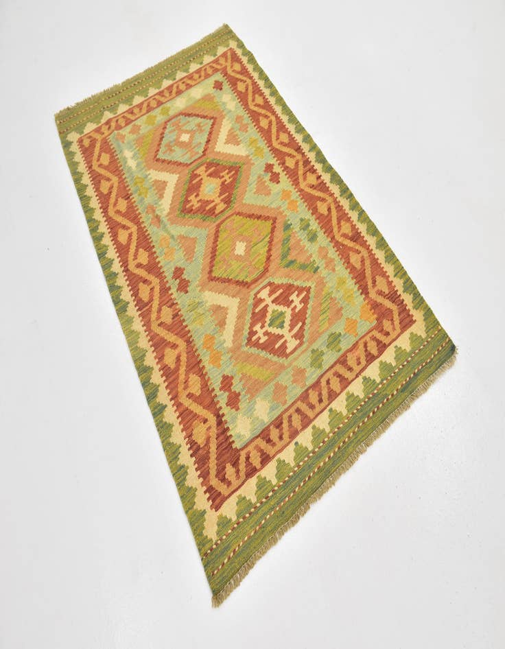 Detail image of  3' 2 x 5'  Hand Woven Kilim Waziri Wool Rug