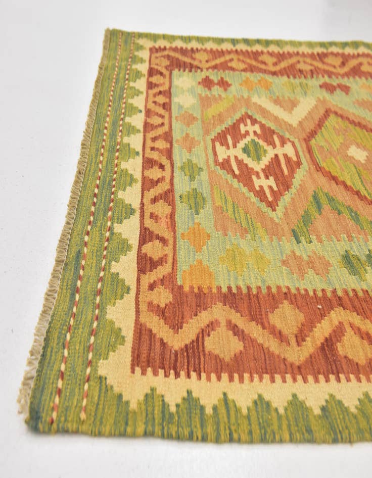 Detail image of  3' 2 x 5'  Hand Woven Kilim Waziri Wool Rug