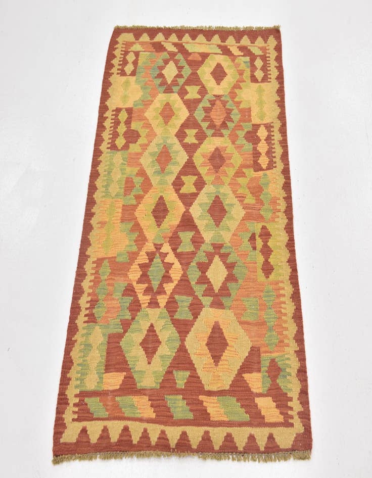 Detail image of  2' 10 x 4'  Hand Woven Kilim Waziri Wool Rug