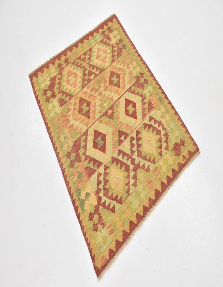 Detail image of  3' 2 x 4'  Hand Woven Kilim Waziri Wool Rug