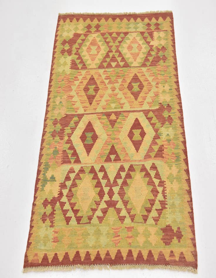 Detail image of  3' 2 x 4'  Hand Woven Kilim Waziri Wool Rug