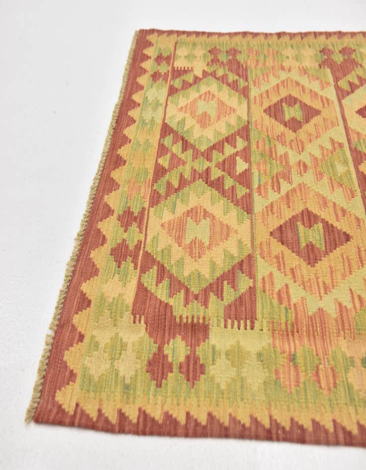 Detail image of  3' 2 x 4'  Hand Woven Kilim Waziri Wool Rug