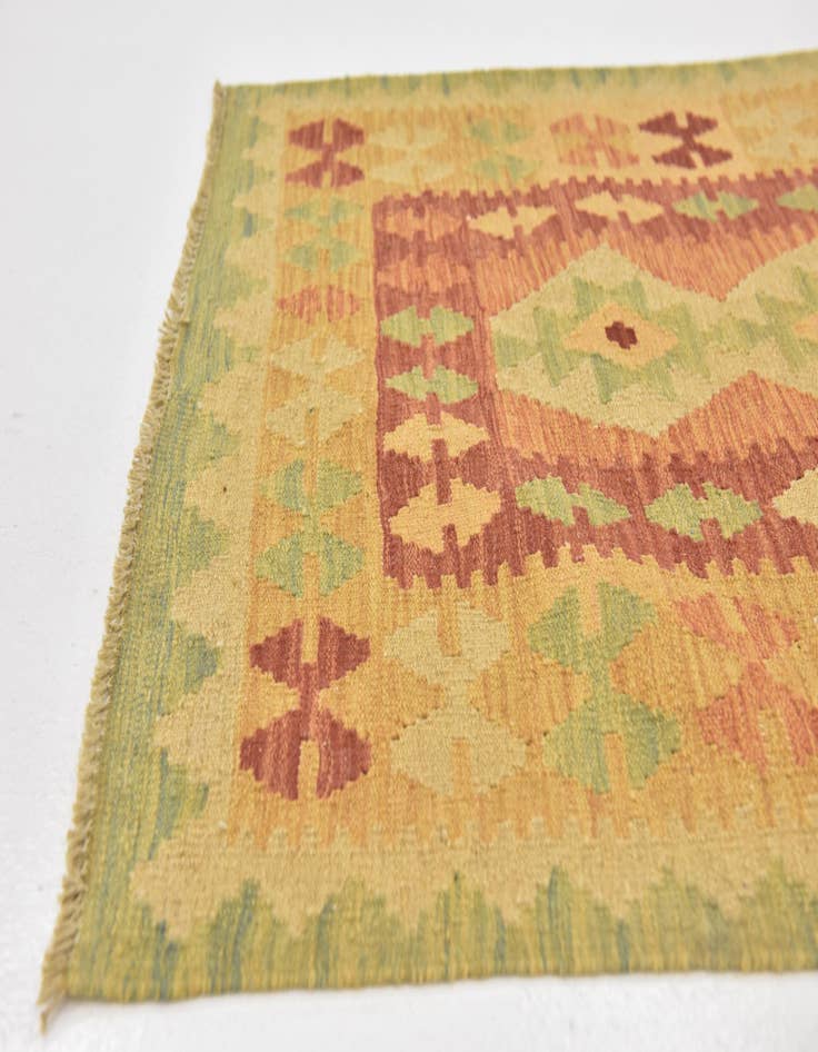 Detail image of  2' 8 x 4' 4  Hand Woven Kilim Waziri Wool Rug