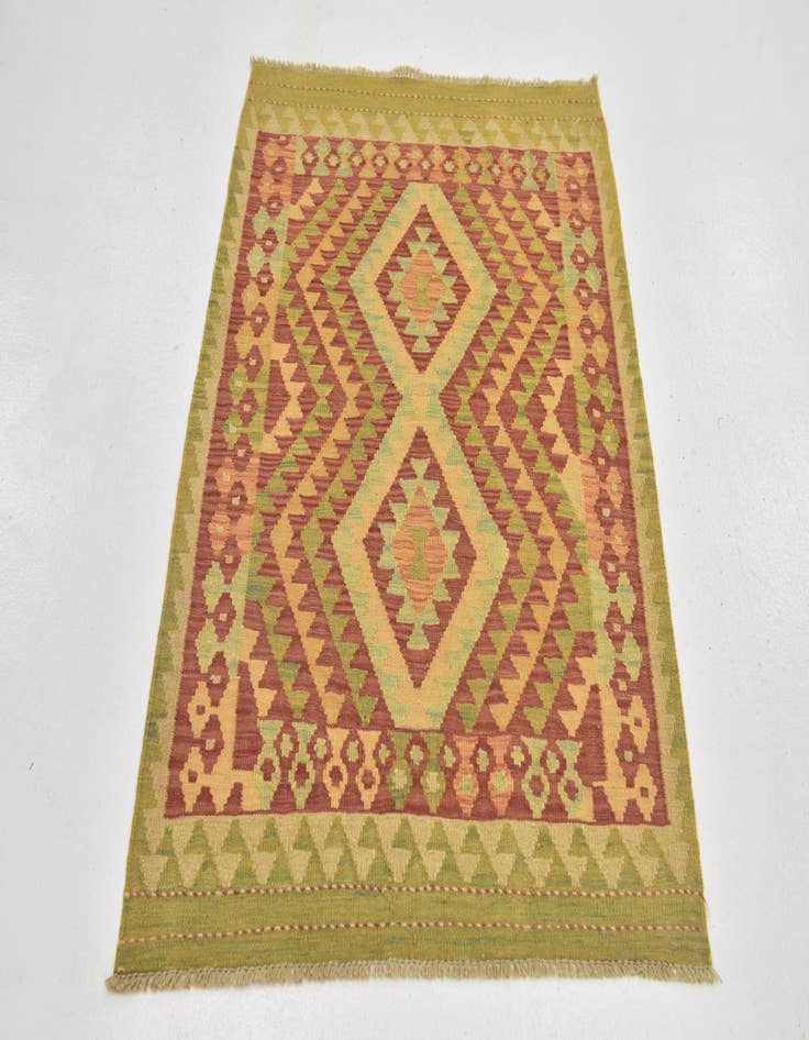 Detail image of  2' 10 x 4'  Hand Woven Kilim Waziri Wool Rug